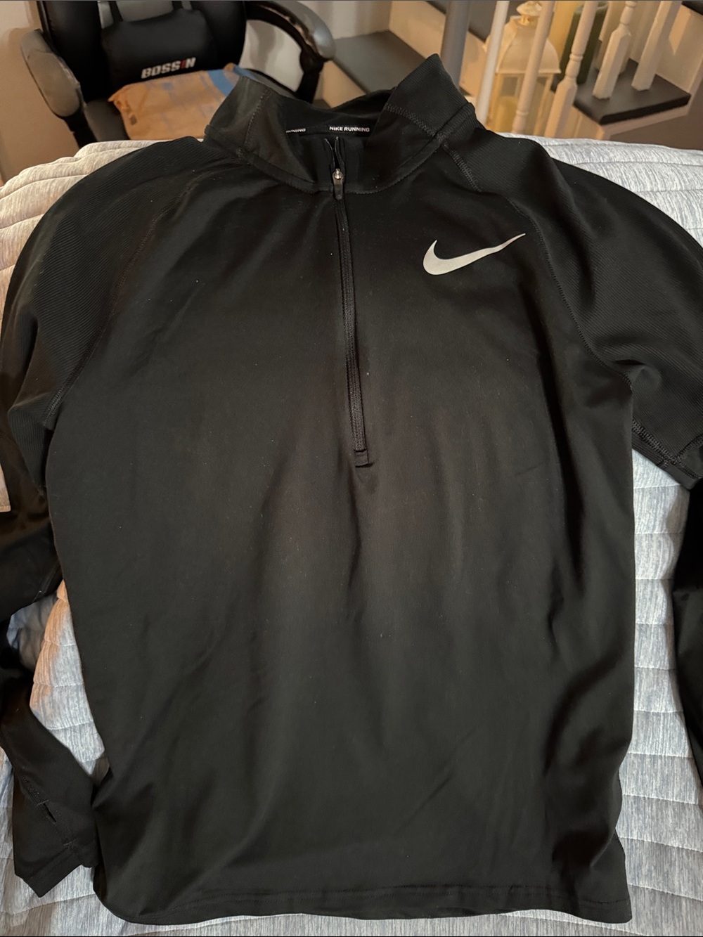 Nike Black Quarter-Zip Running Top with Silver Swoosh